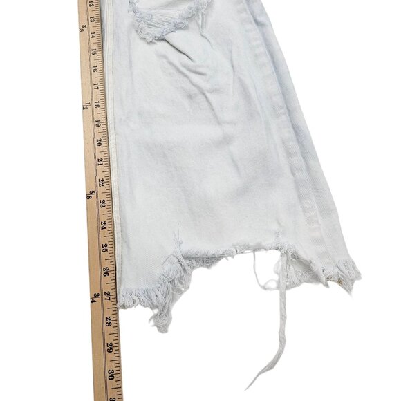 Risen Jeans Crop White with Faded Blue Tone High Rise Distressed Sz 1XL Stretch - Picture 11 of 15